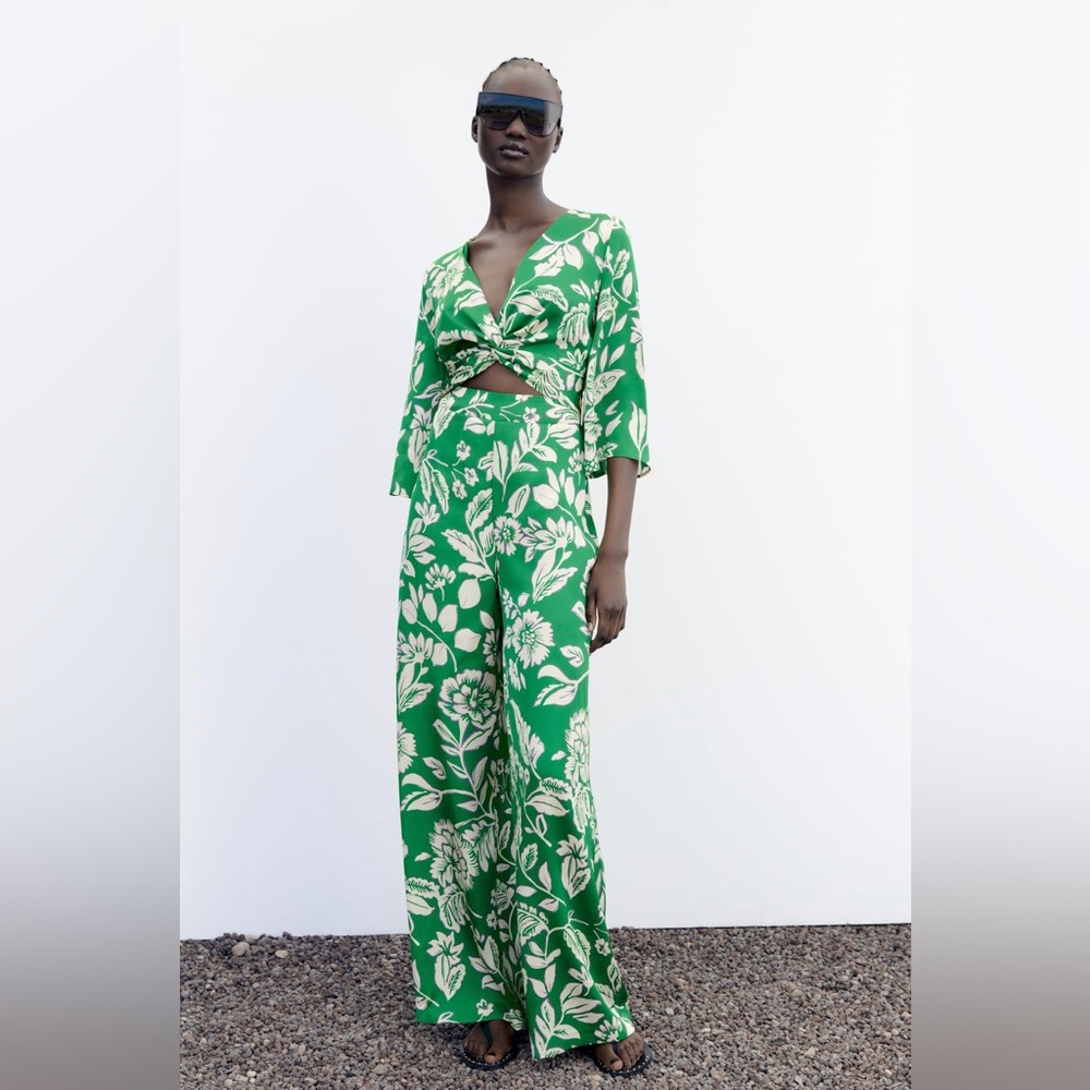 Zara Printed Green Jumpsuit